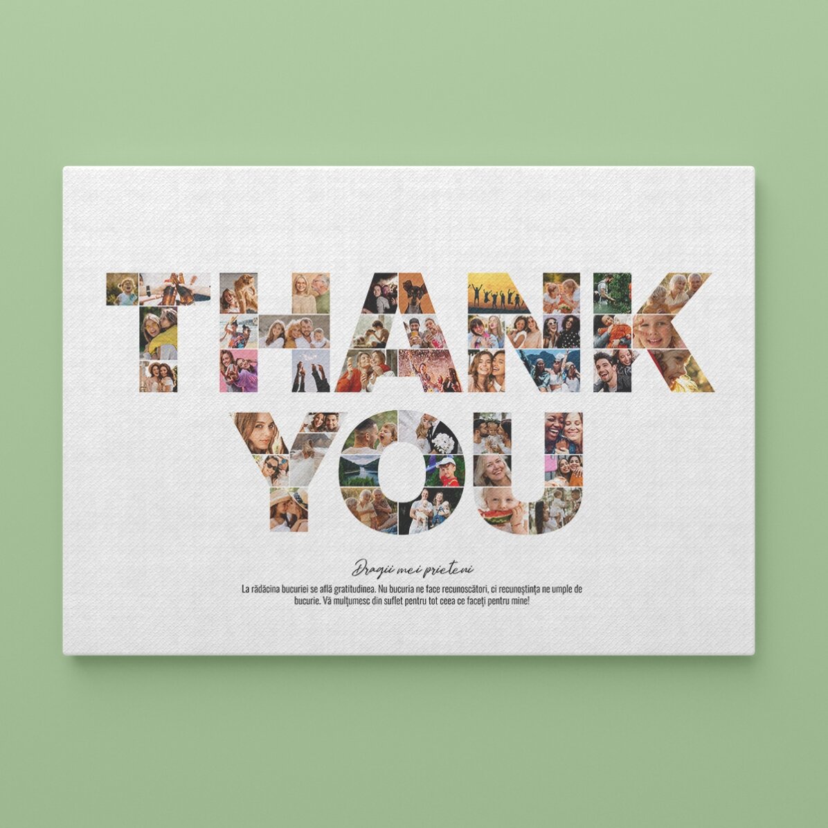 Personalised landscape canvas with 46 photos and text - THANK YOU