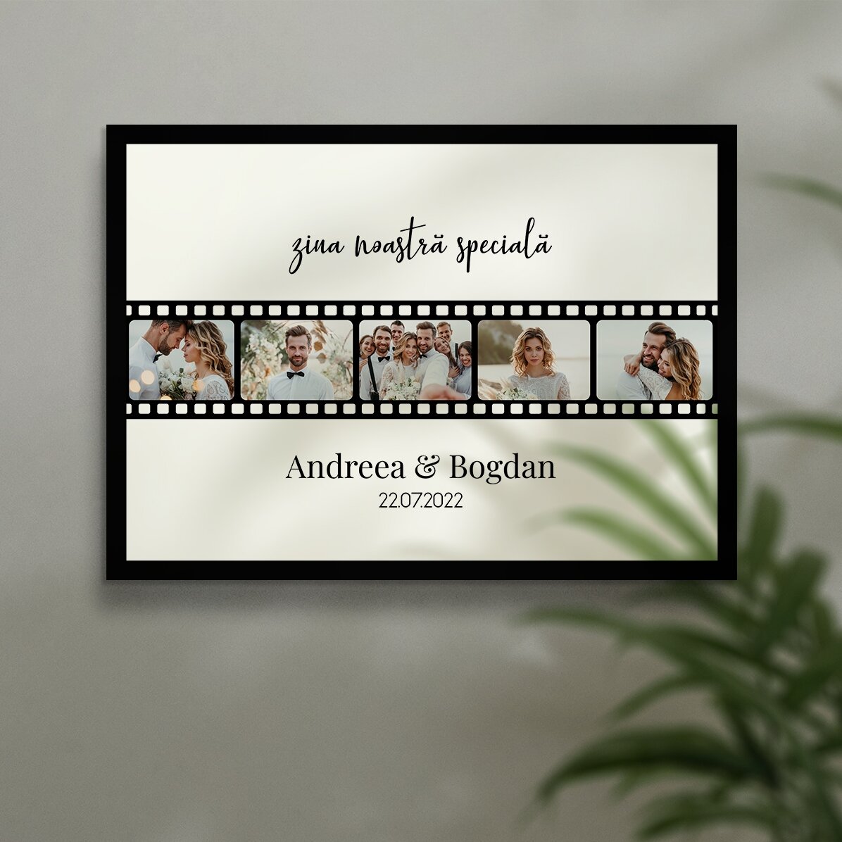 Personalised landscape canvas with 5 photos and text - our special day