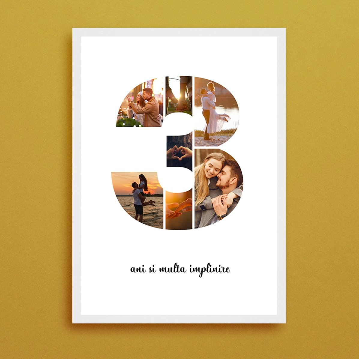 Personalised canvas with 7 photos, model number 3, and text message