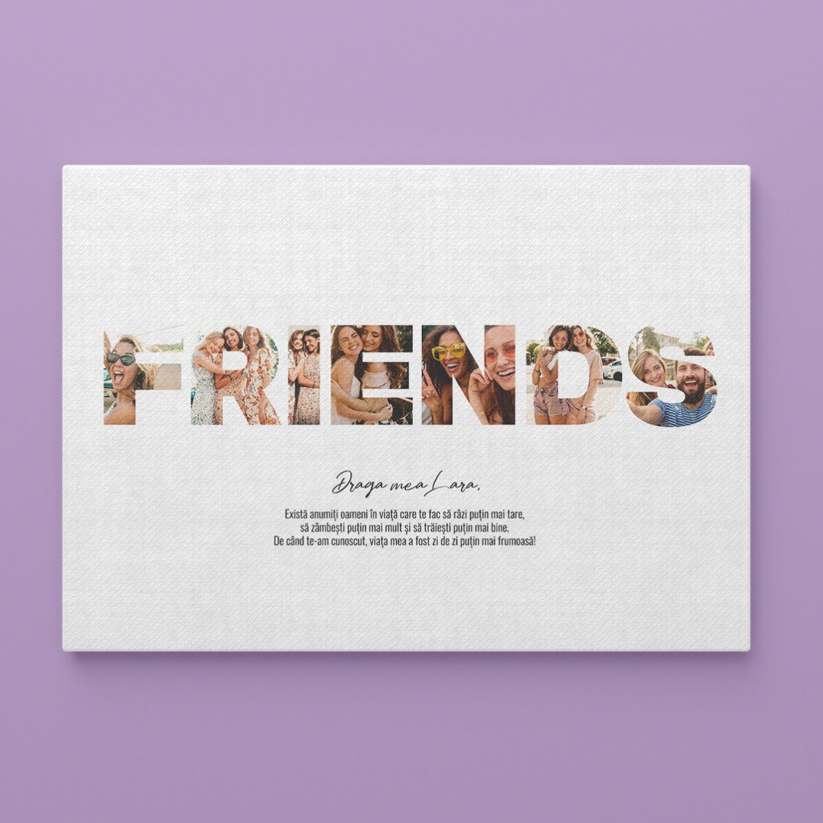Spersonalizowany obraz w formacie poziomym z 7 zdjęciami i tekstem – FRIENDS