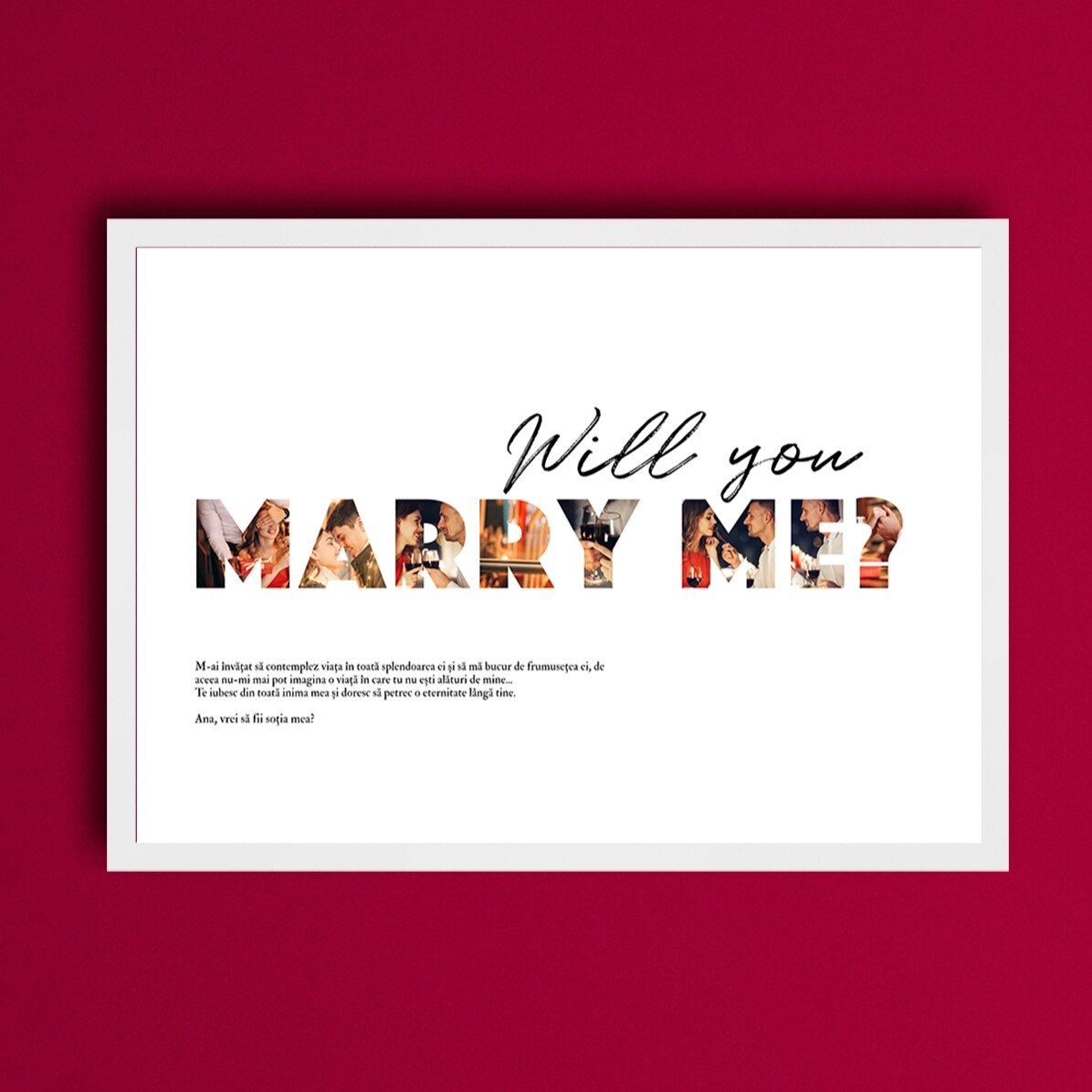 Spersonalizowany obraz w formacie poziomym z 8 zdjęciami i napisem – „Will you marry me?”
