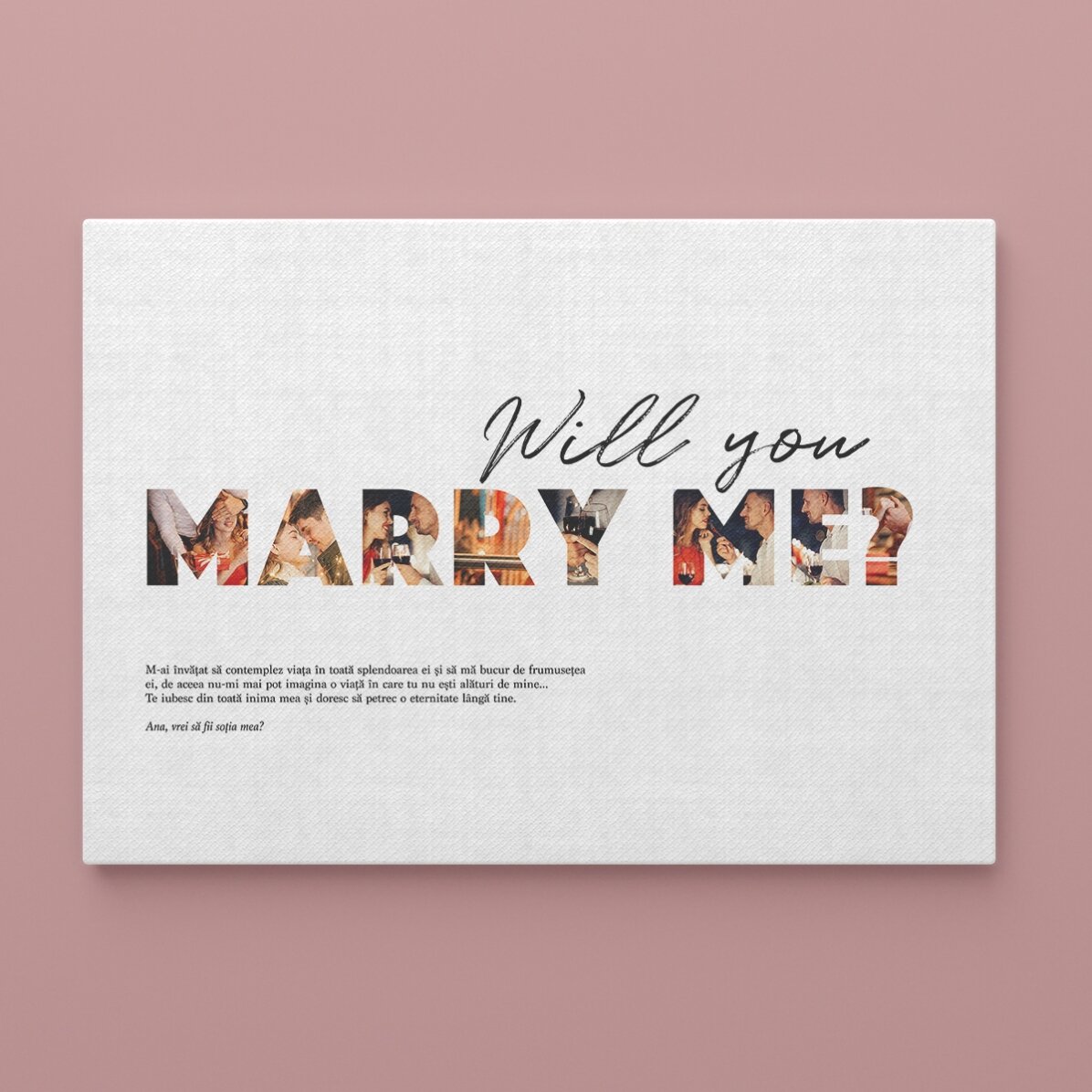Spersonalizowany obraz w formacie poziomym z 8 zdjęciami i napisem – „Will you marry me?”