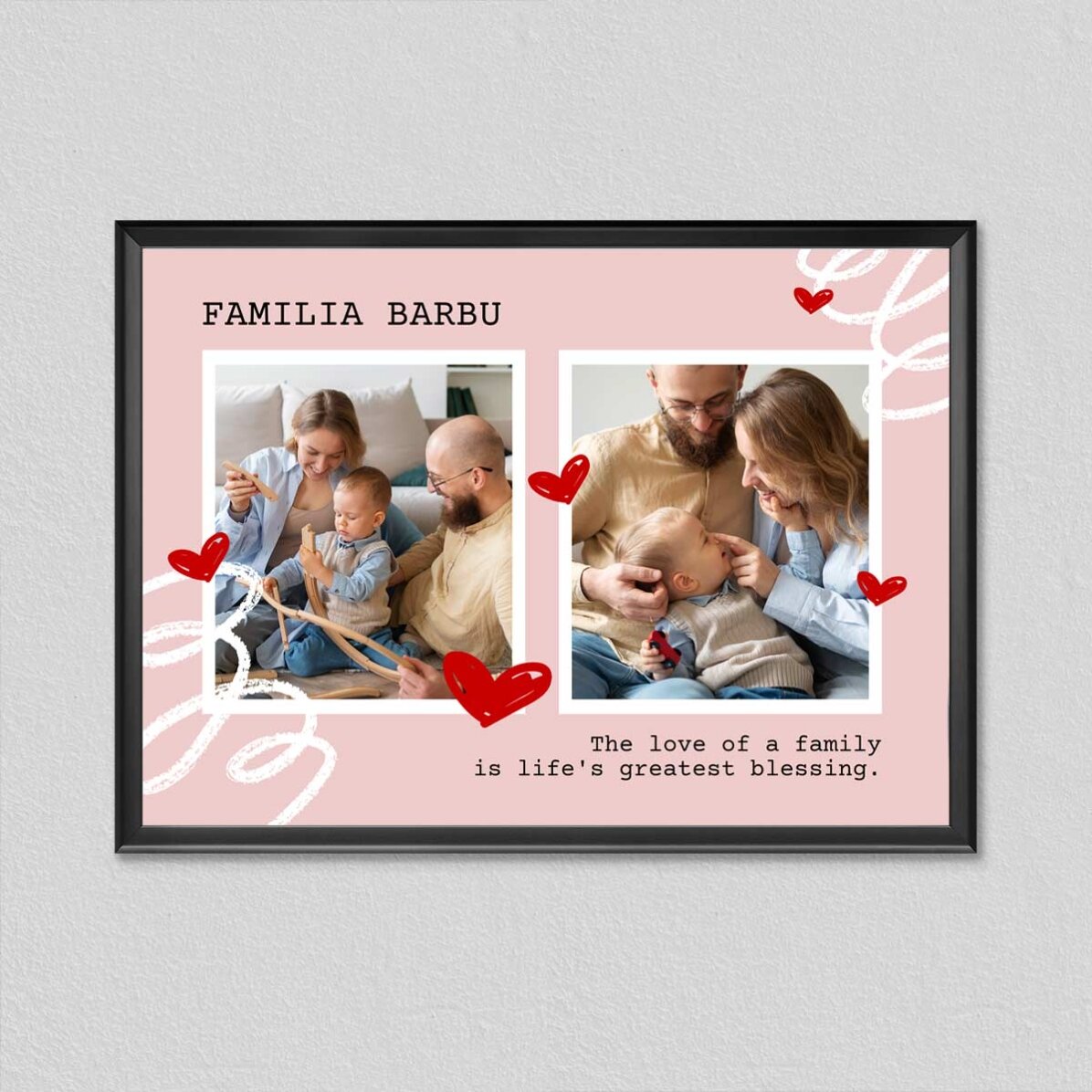 Spersonalizowany obrazek z 2 zdjęciami i napisem – Family
