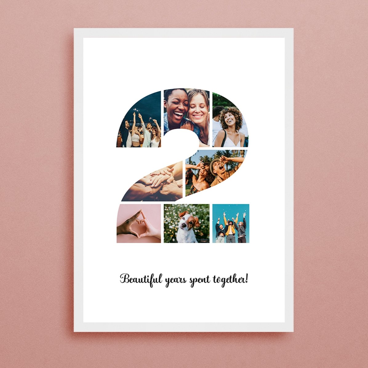 Personalised canvas with 8 photos, model number 2, and text message