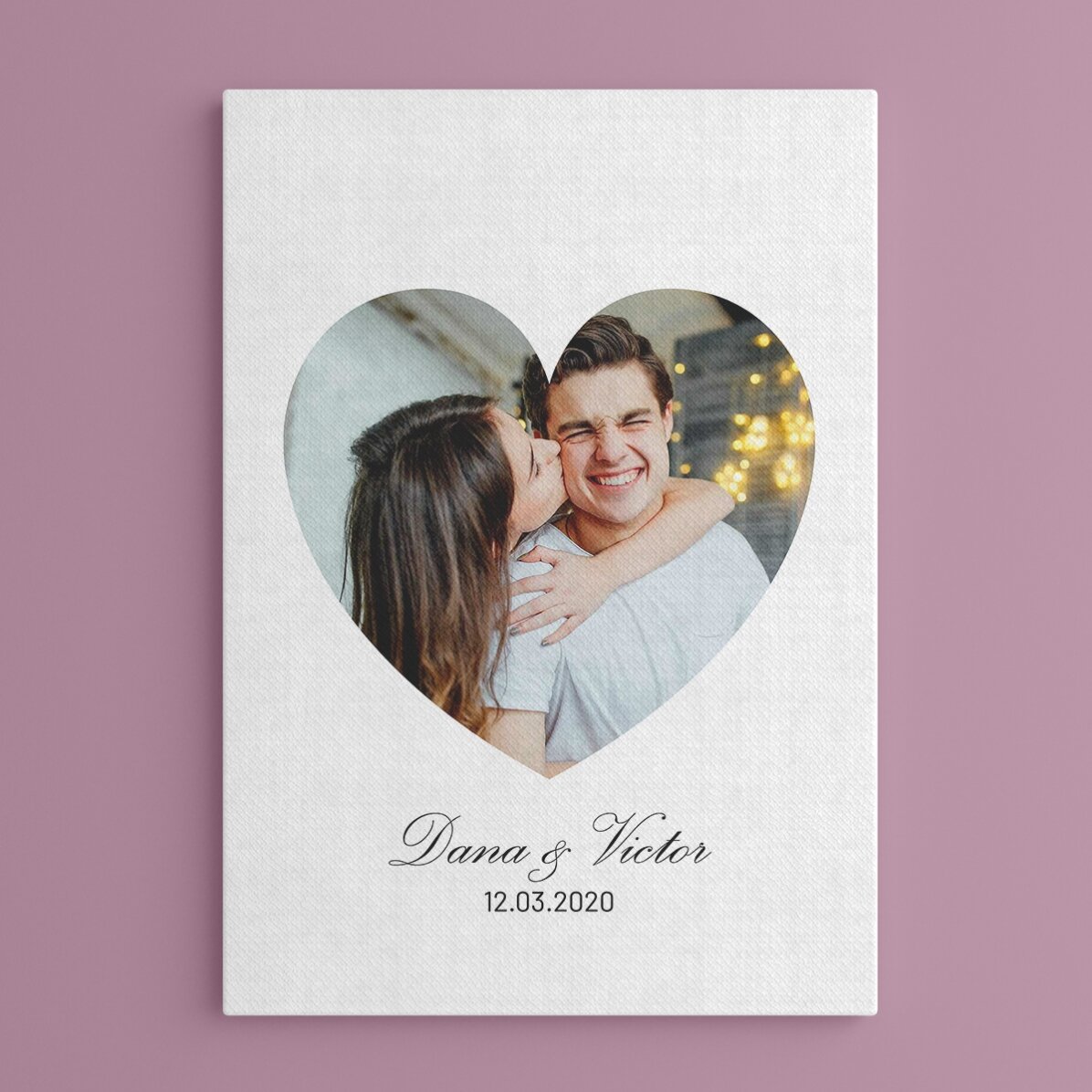 Personalised picture frame with heart-shaped photo and text - I love you!
