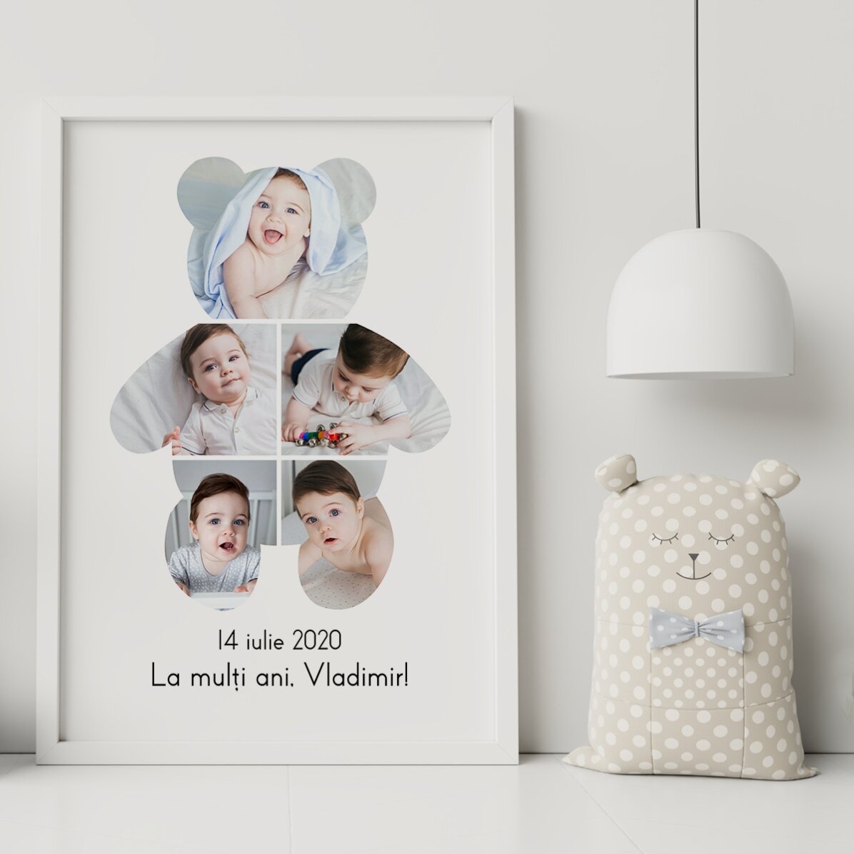 Personalised canvas with text and 5 photos - Teddy Bear