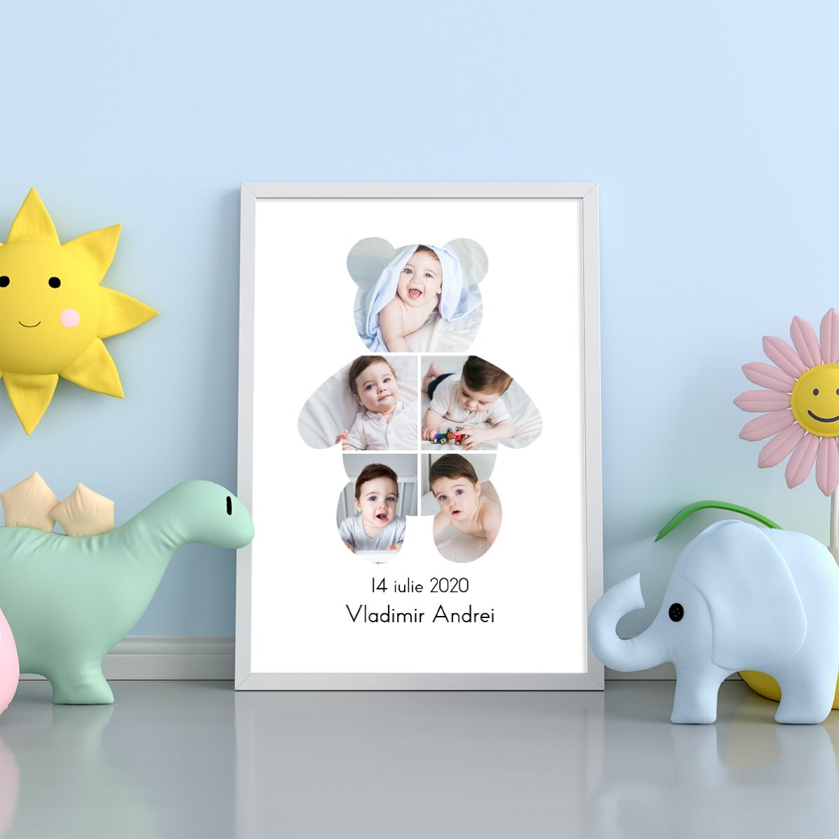 Personalised canvas with text and 5 photos - Teddy Bear