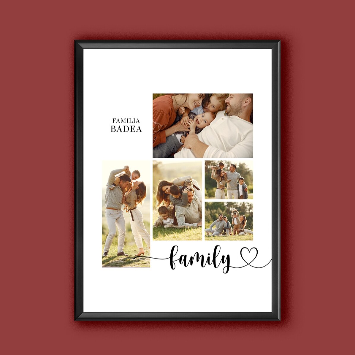 Personalised canvas with text and 5 photos - Our family