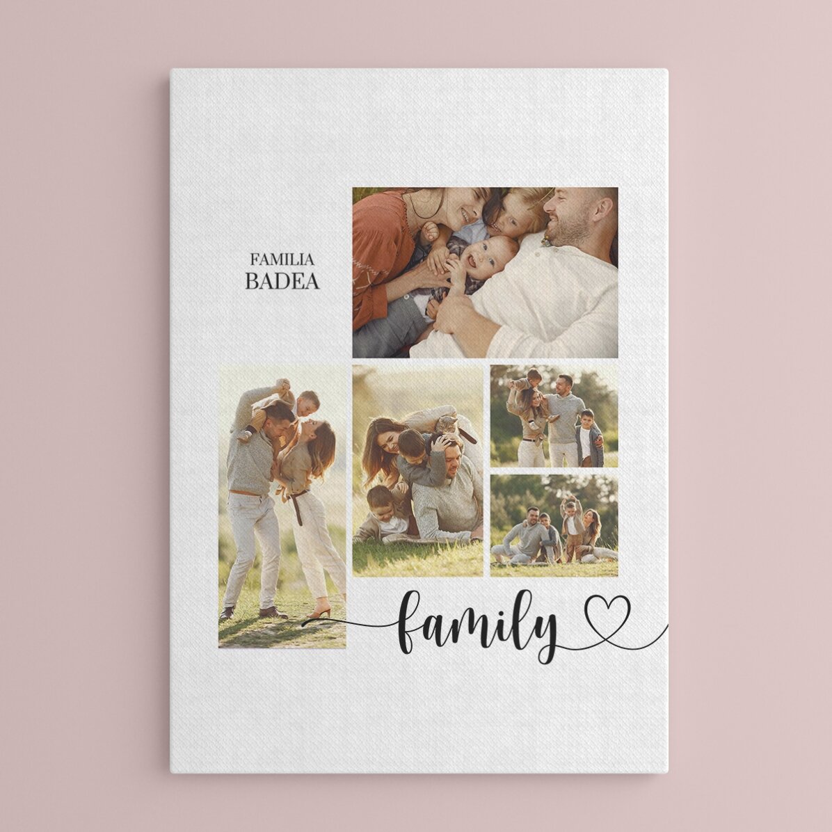 Personalised canvas with text and 5 photos - Our family