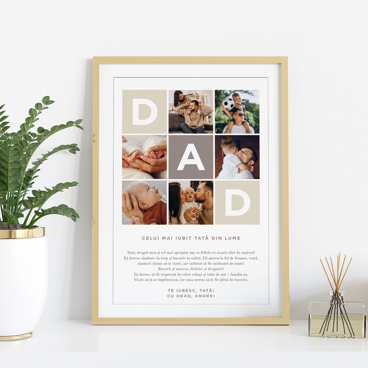 Personalised canvas with text and 6 photos - DAD