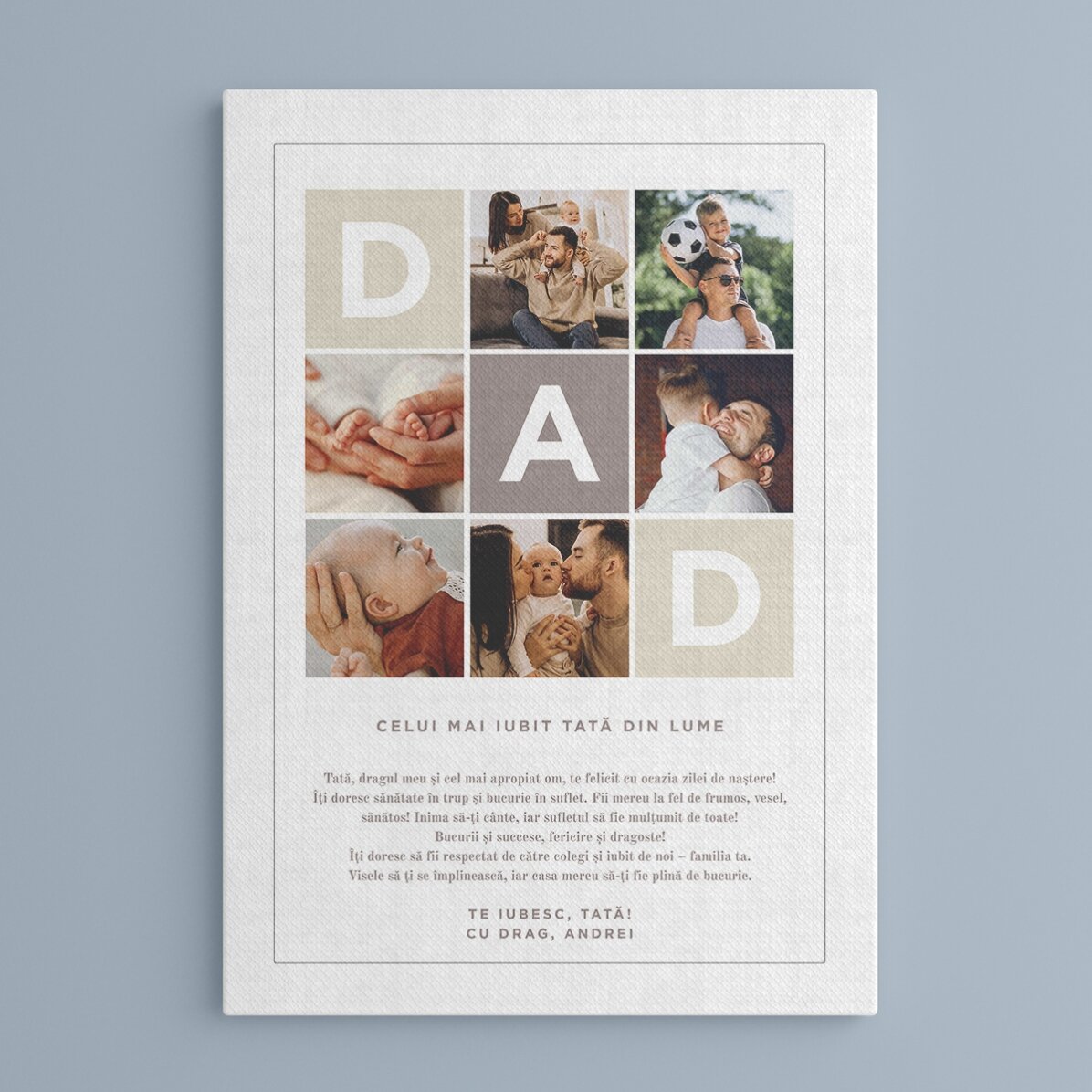 Personalised canvas with text and 6 photos - DAD