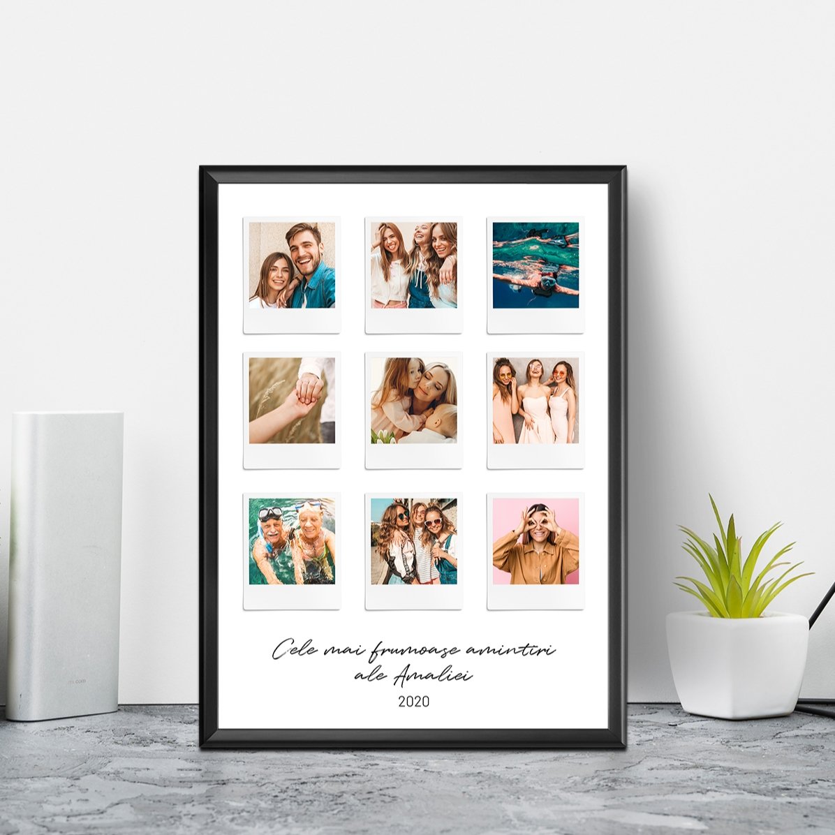 Spersonalizowany obraz z napisem i 9 zdjęciami w stylu Polaroid – Najpiękniejsze chwile