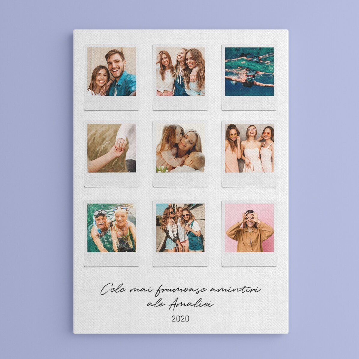Spersonalizowany obraz z napisem i 9 zdjęciami w stylu Polaroid – Najpiękniejsze chwile