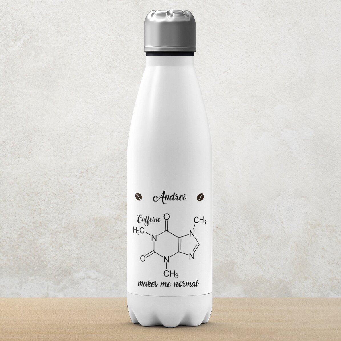 Termos z białą podstawą, spersonalizowany imieniem – Chemistry