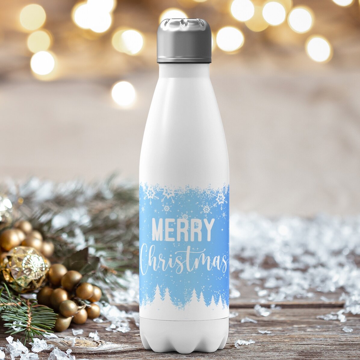 Thermos with white base personalised with name - Winter