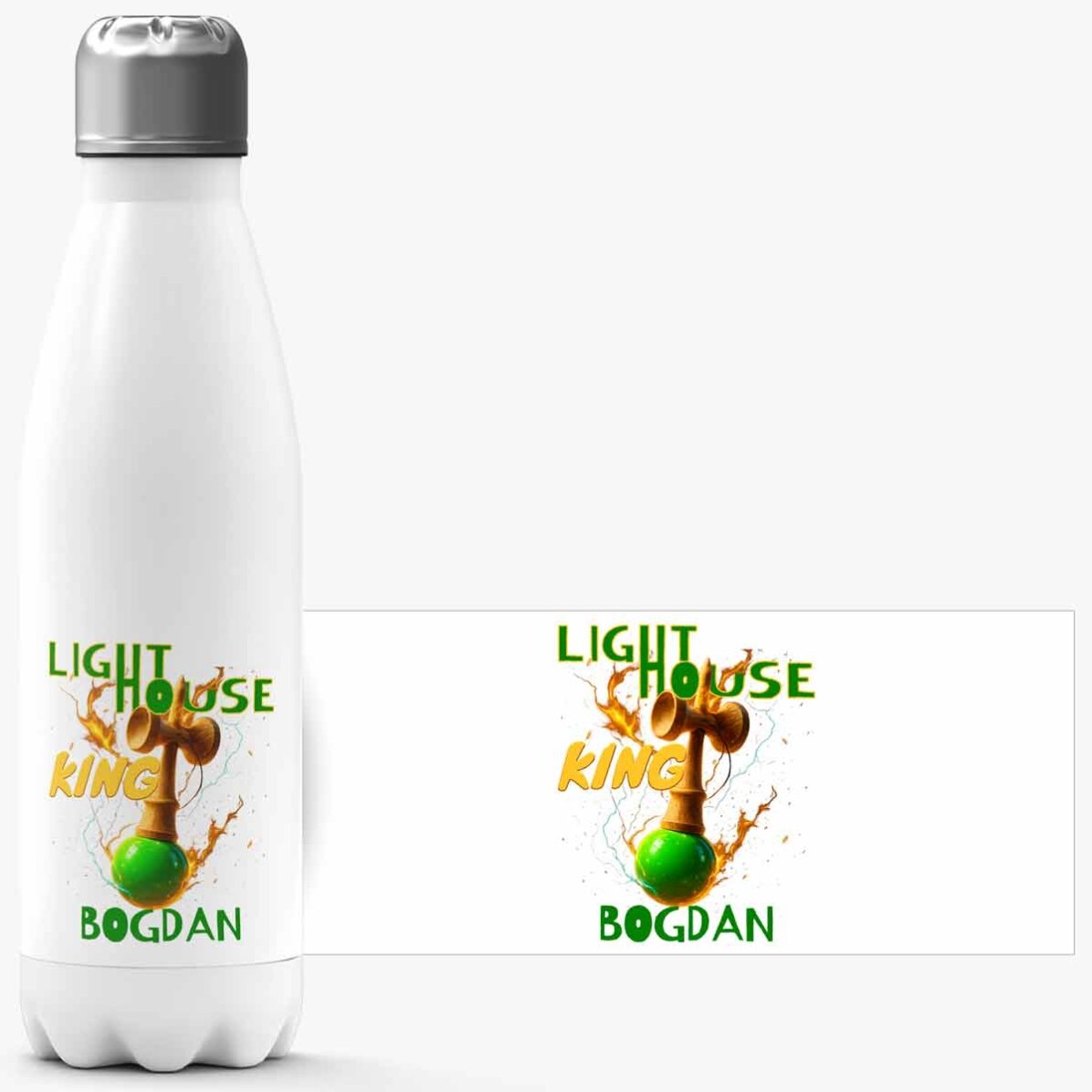 Termos z białą podstawą z indywidualnym nadrukiem – Lighthouse King