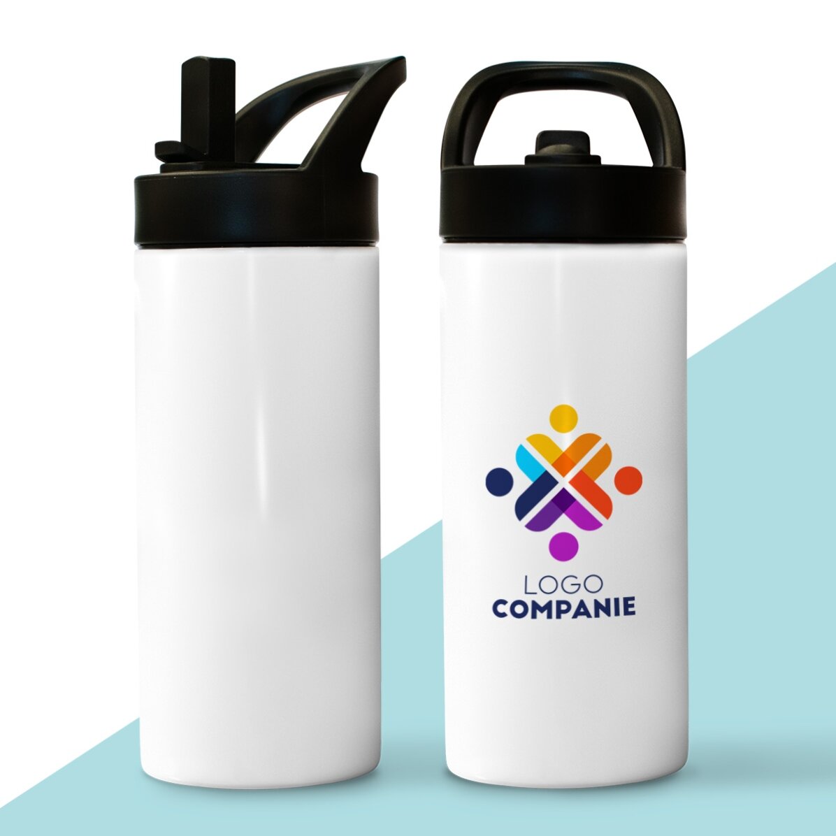 Termos z uchwytem i słomką, spersonalizowany z logo