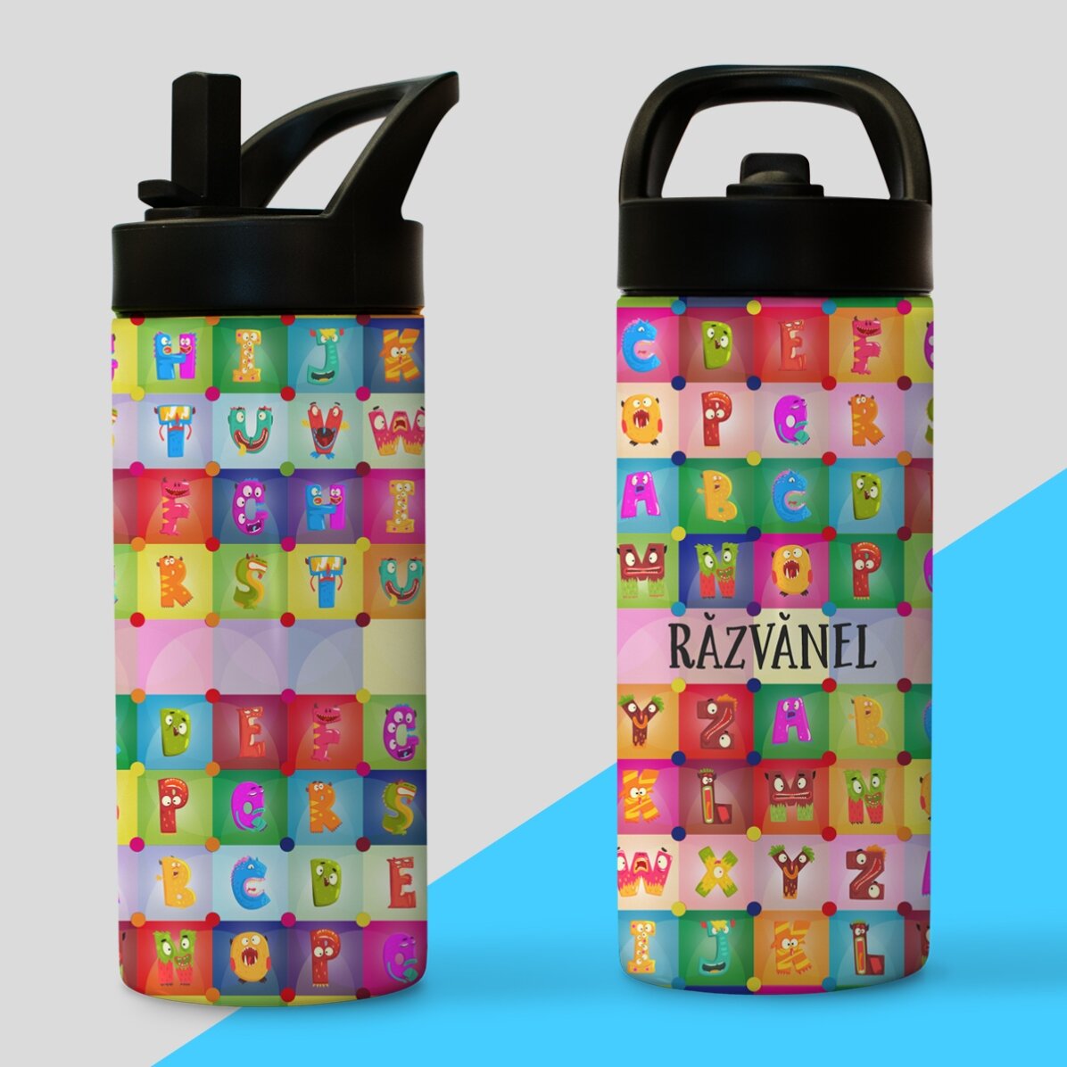 Thermos with handle and straw personalised with name - Alphabet