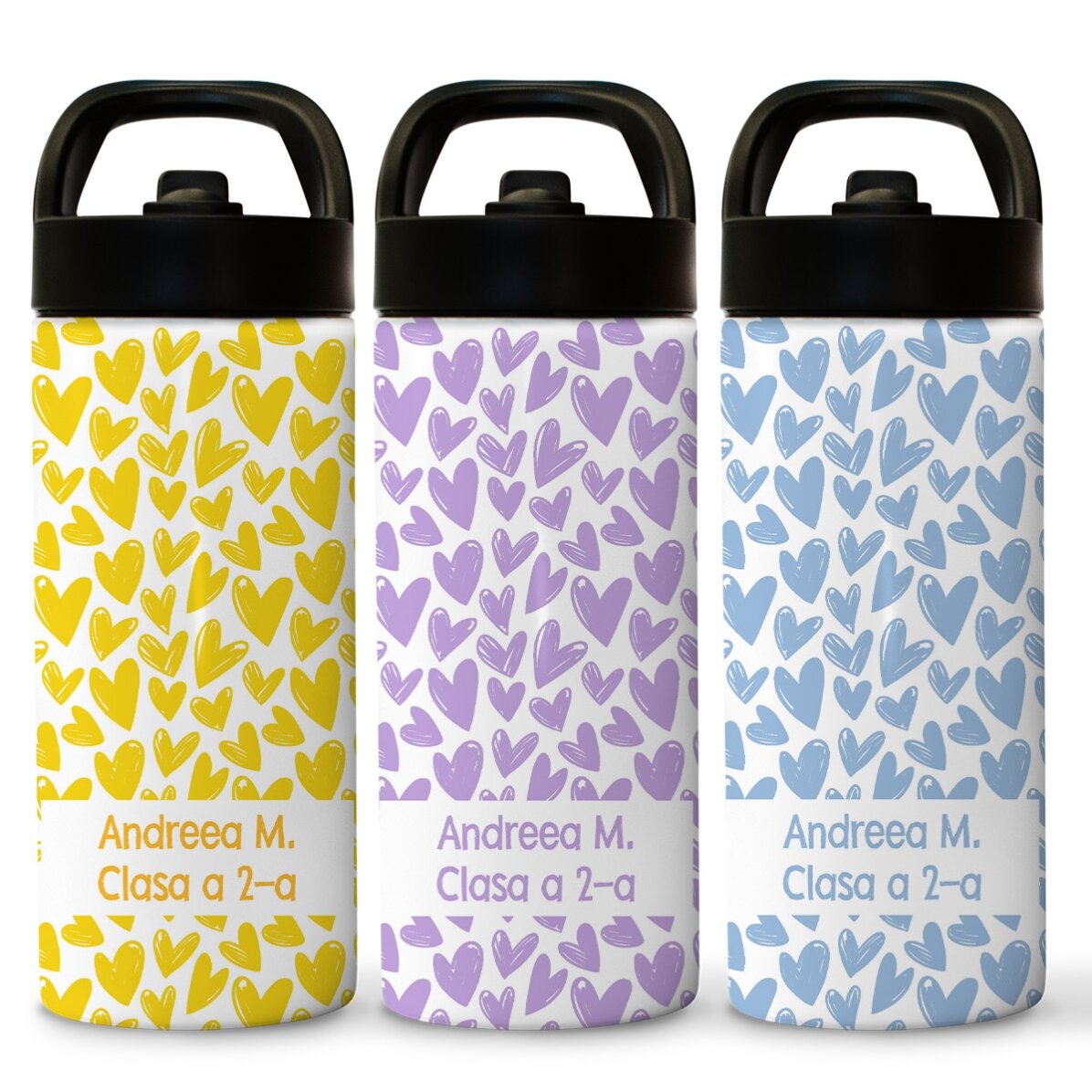 Thermos with handle and straw personalised with name - Hearts