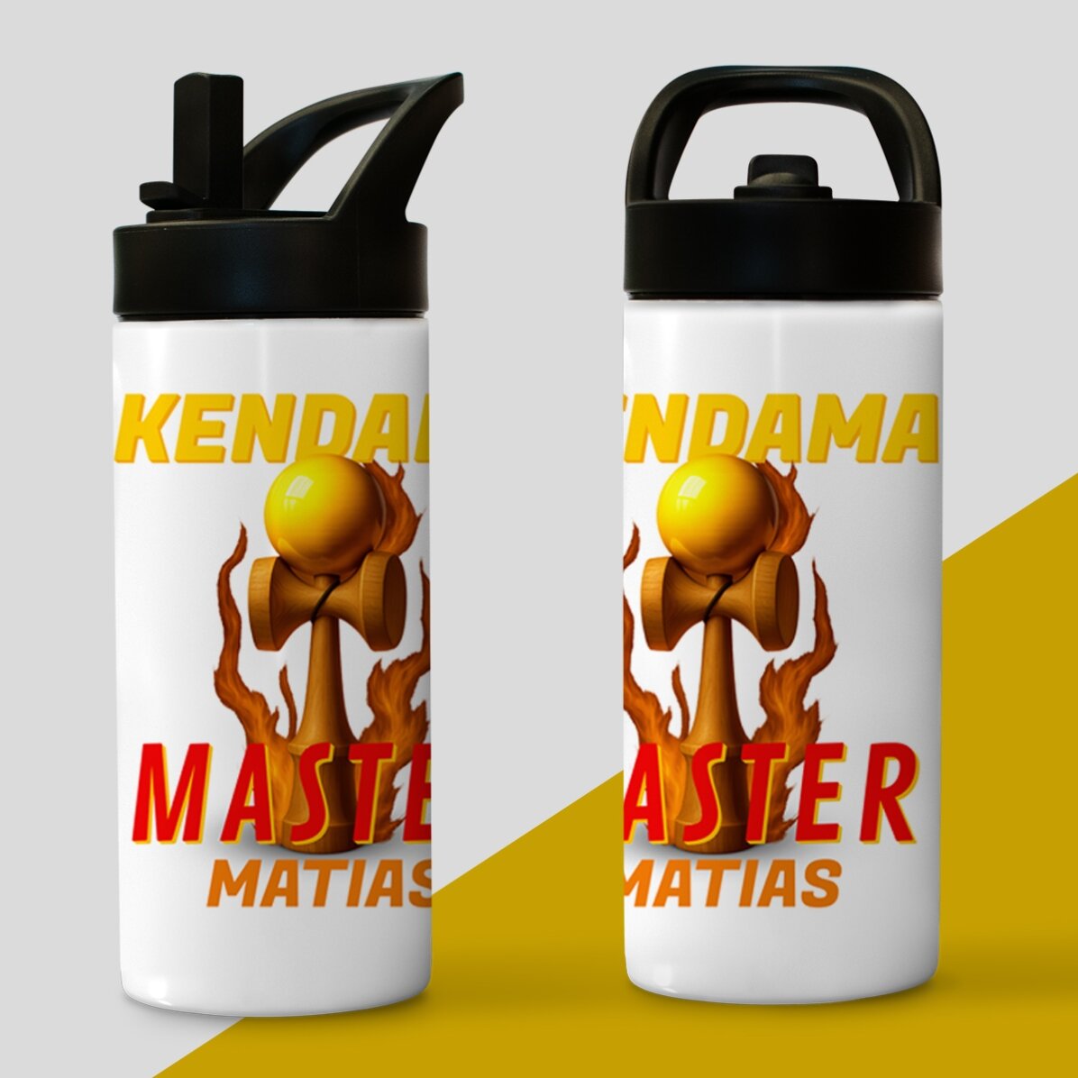 Termos z uchwytem i słomką, spersonalizowany imieniem dla dzieci – Kendama Master