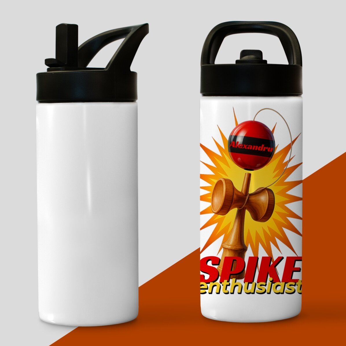 Termos z uchwytem i słomką, spersonalizowany imieniem dla dzieci – Spike Enthusiast
