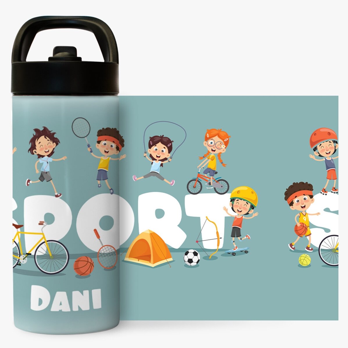 Thermos with handle and straw personalised with name for children - Sport