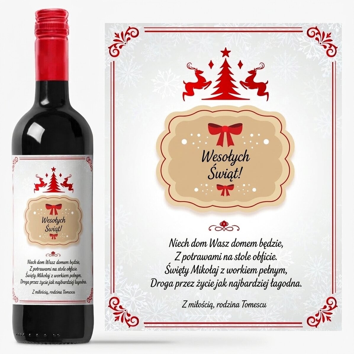 Wino z indywidualnym napisem – życzenia świąteczne