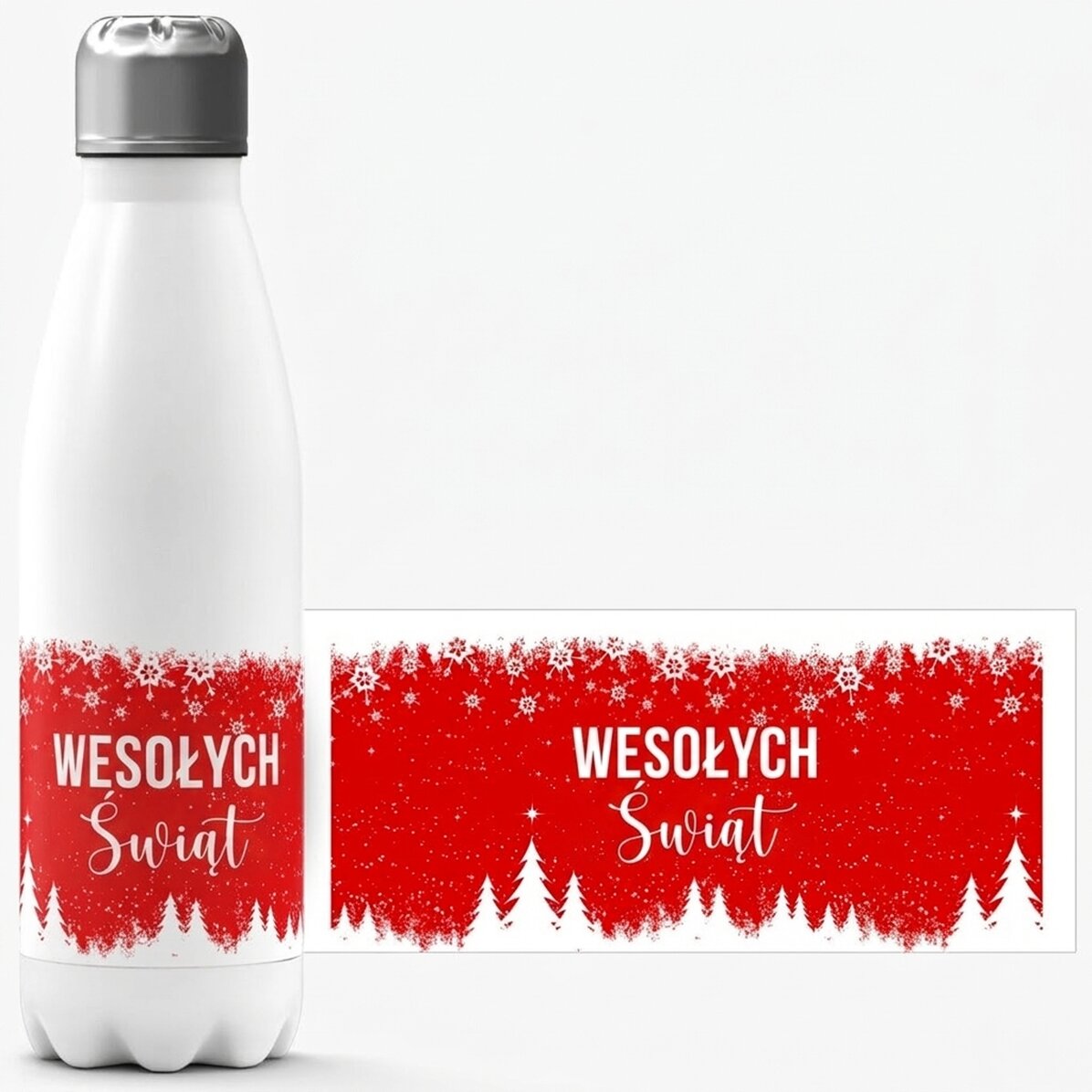 Termos z białą podstawą, spersonalizowany imieniem – Winter spirit