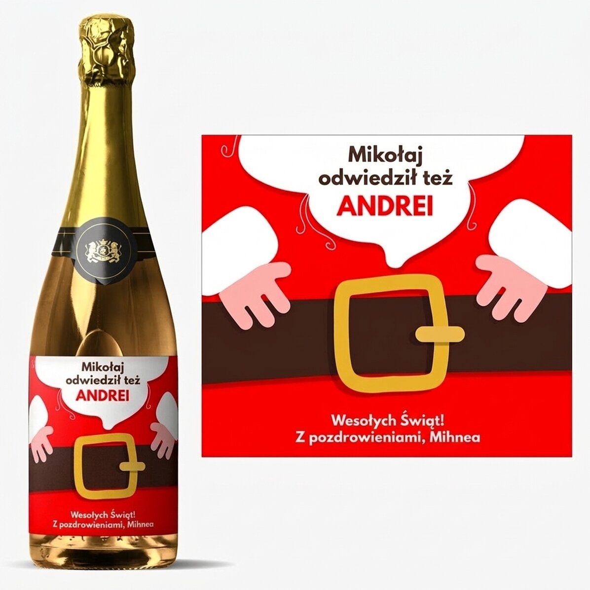 Wino musujące z indywidualnym napisem – Święty Mikołaj już przybył