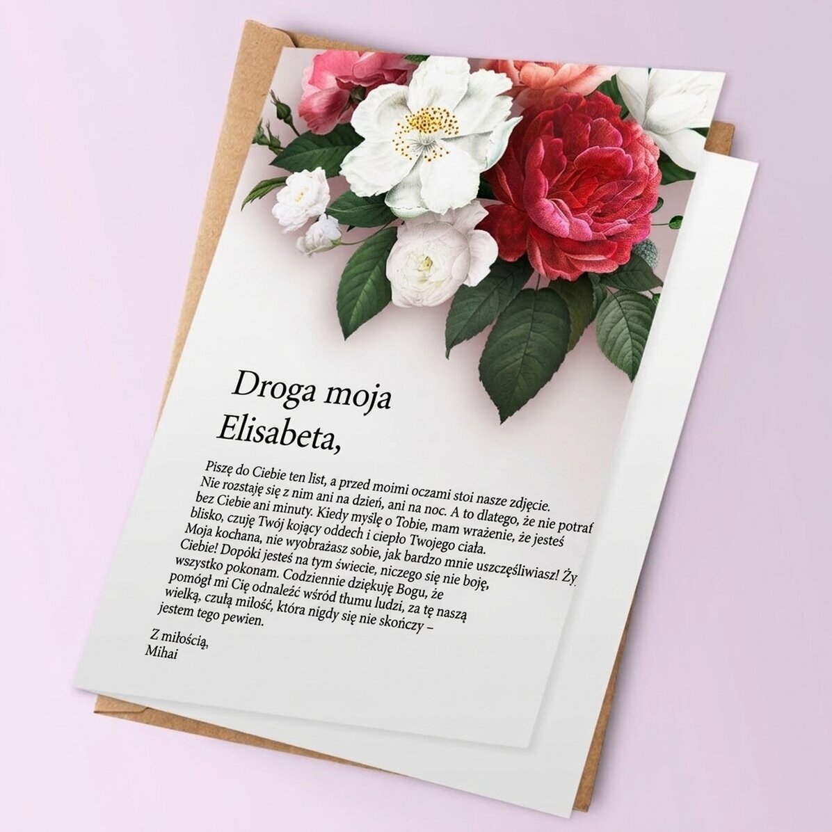 Spersonalizowana kartka z tekstem – list miłosny