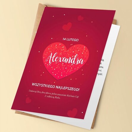 Spersonalizowana kartka z życzeniami z napisem – Serca