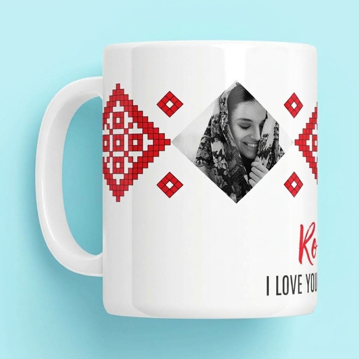 Spersonalizowany kubek z 2 zdjęciami i napisem – Kocham cię z pasją!