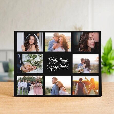 Spersonalizowana ramka na zdjęcia na biurko z 8 zdjęciami i napisem – „Happily Ever After”