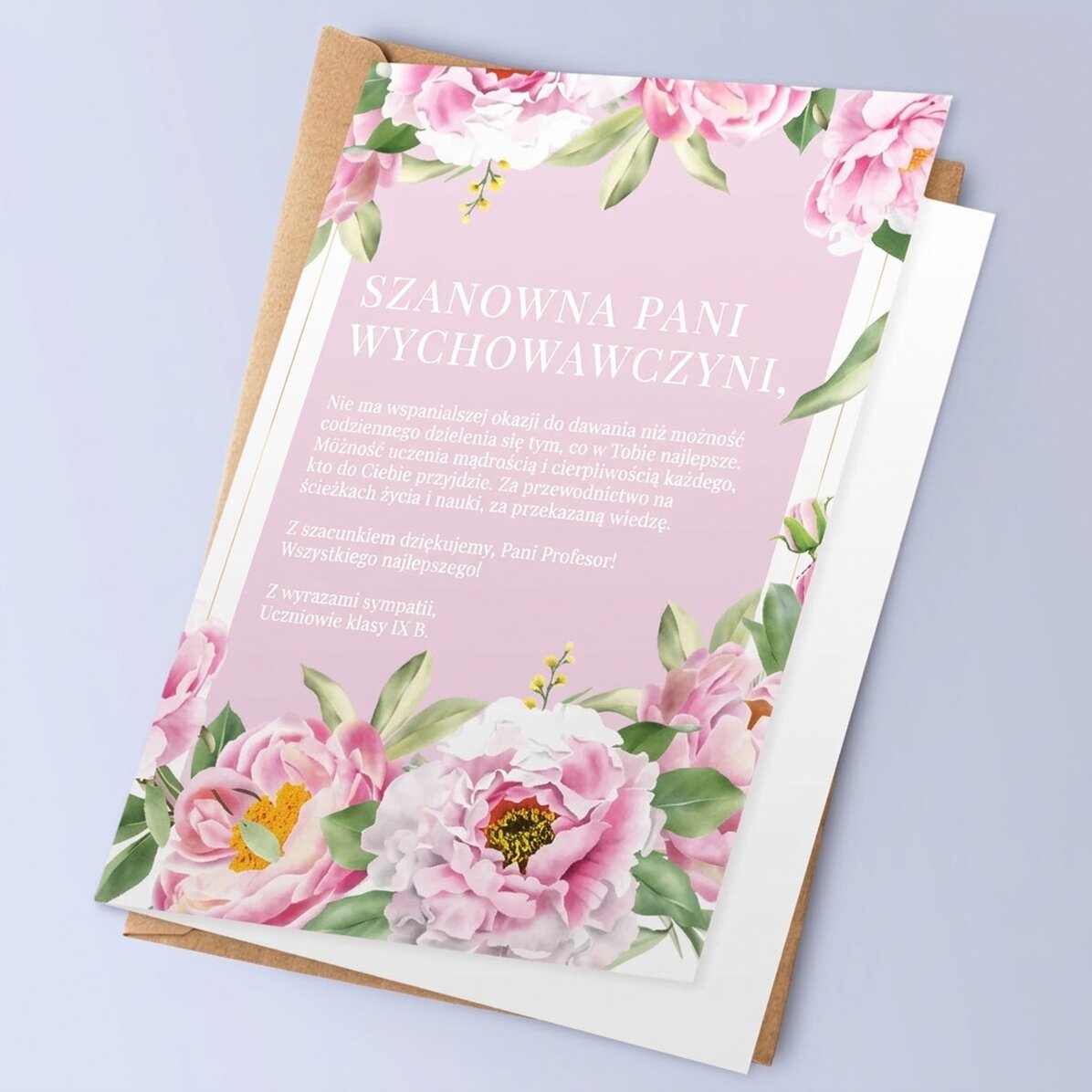 Spersonalizowana kartka z tekstem – wiadomość dla wychowawczyni