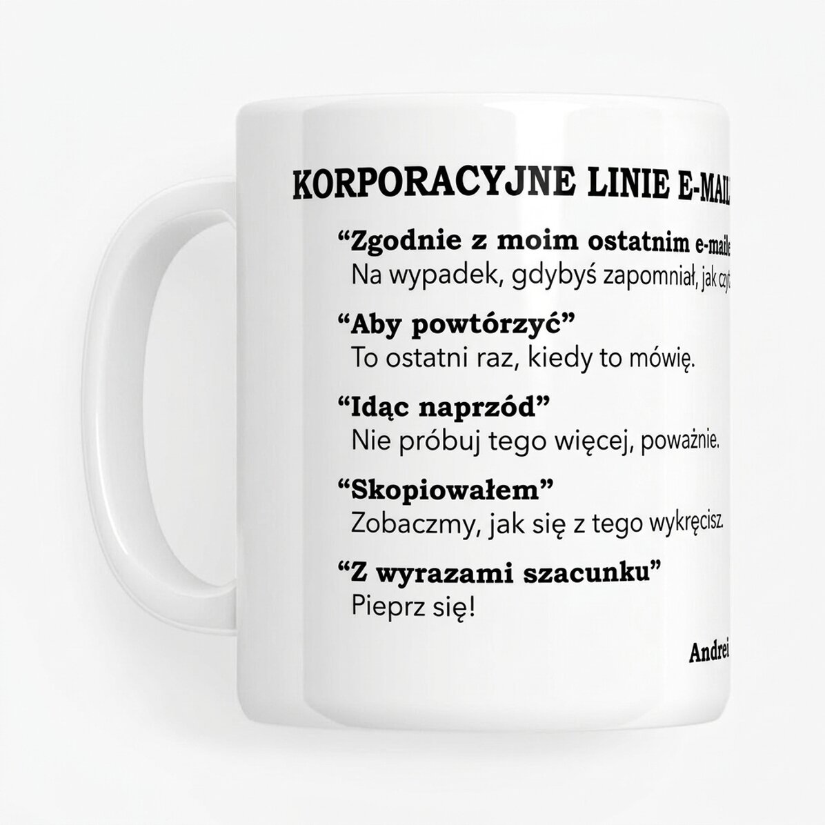 Spersonalizowany kubek z napisem – adres e-mail firmowy