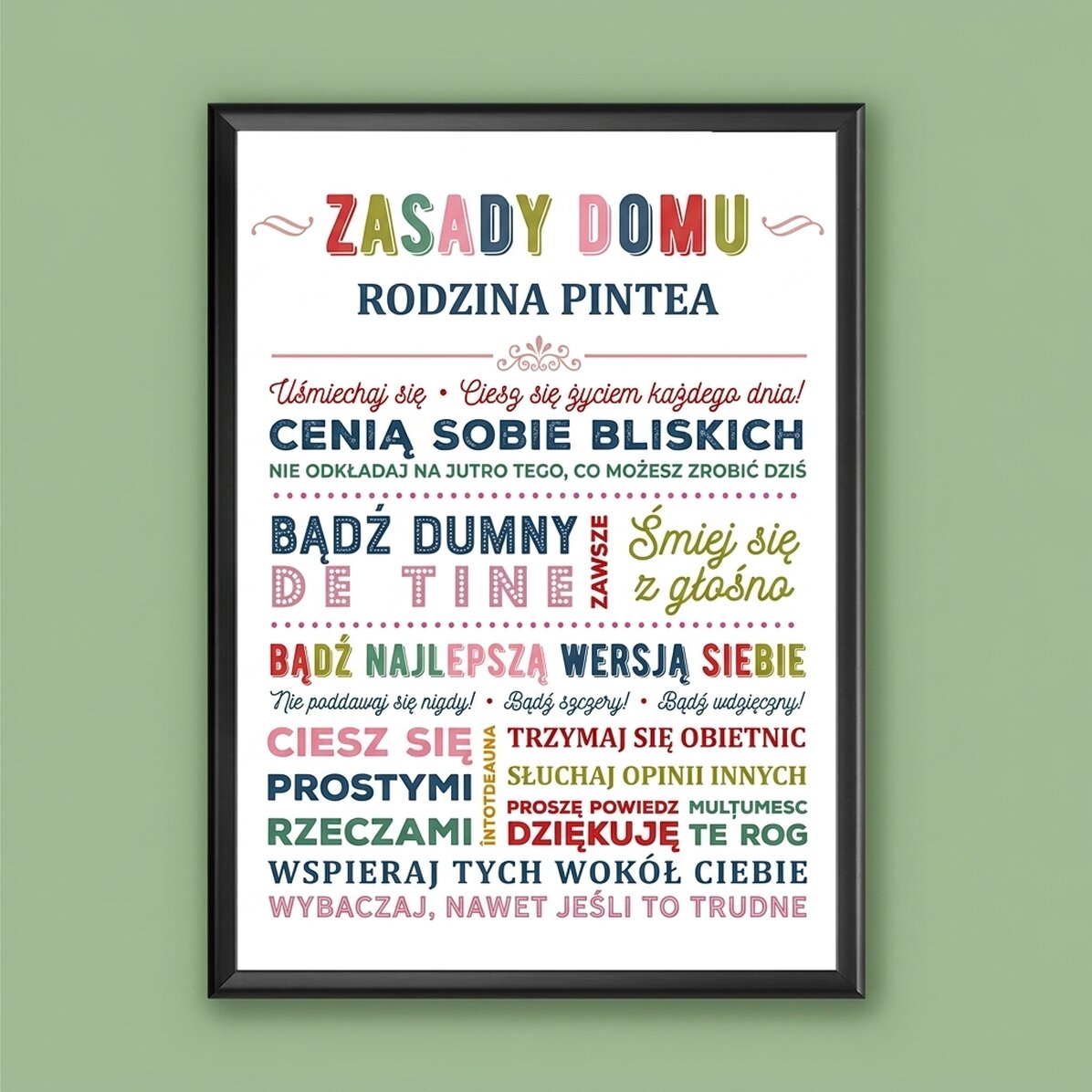 Spersonalizowany obraz z napisem – Zasady panujące w domu