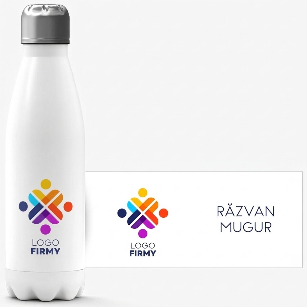 Termos z białą podstawą, spersonalizowany z logo i imieniem