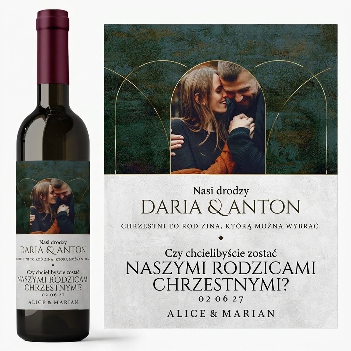 Wino z indywidualnym nadrukiem tekstu i 1 zdjęciem – Czy zechcielibyście zostać naszymi rodzicami ch
