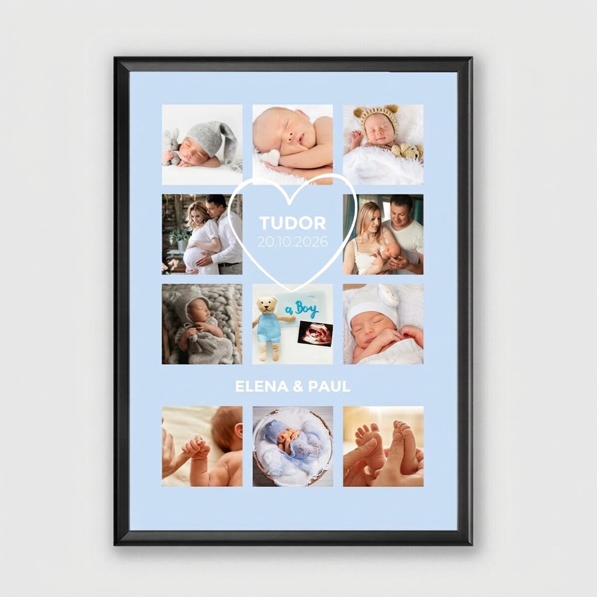 Spersonalizowany obrazek z napisem i 11 zdjęciami – Baby