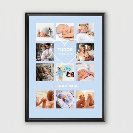 Spersonalizowany obrazek z napisem i 11 zdjęciami – Baby