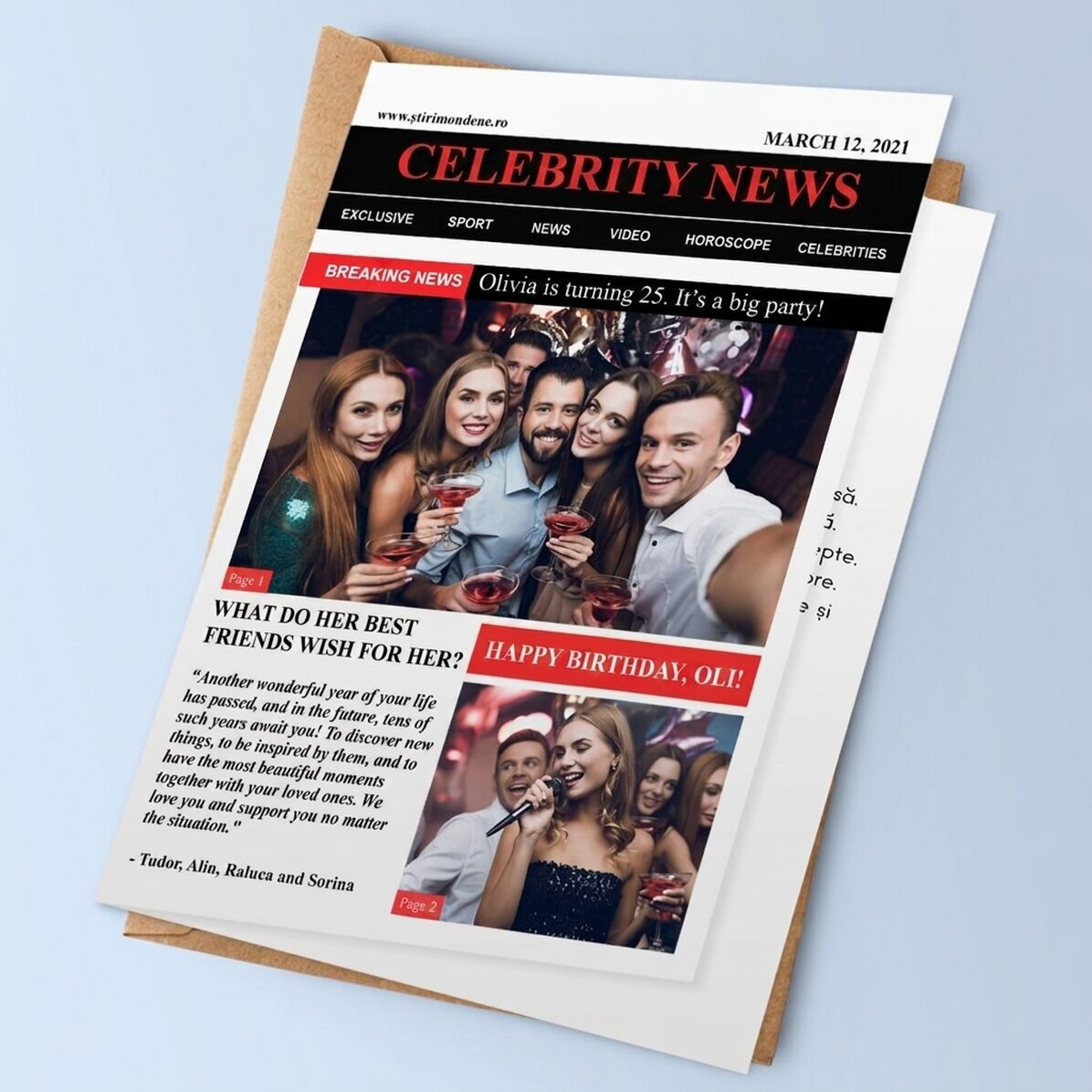 Spersonalizowana kartka z życzeniami ze zdjęciami i tekstem – Breaking News