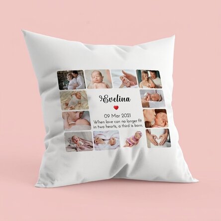 Spersonalizowana poduszka z 12 zdjęciami i napisem – Baby