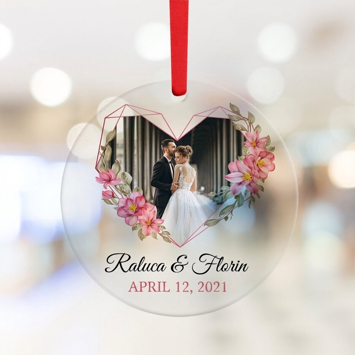 Okrągła ramka z indywidualnym napisem i zdjęciem – Flower frame