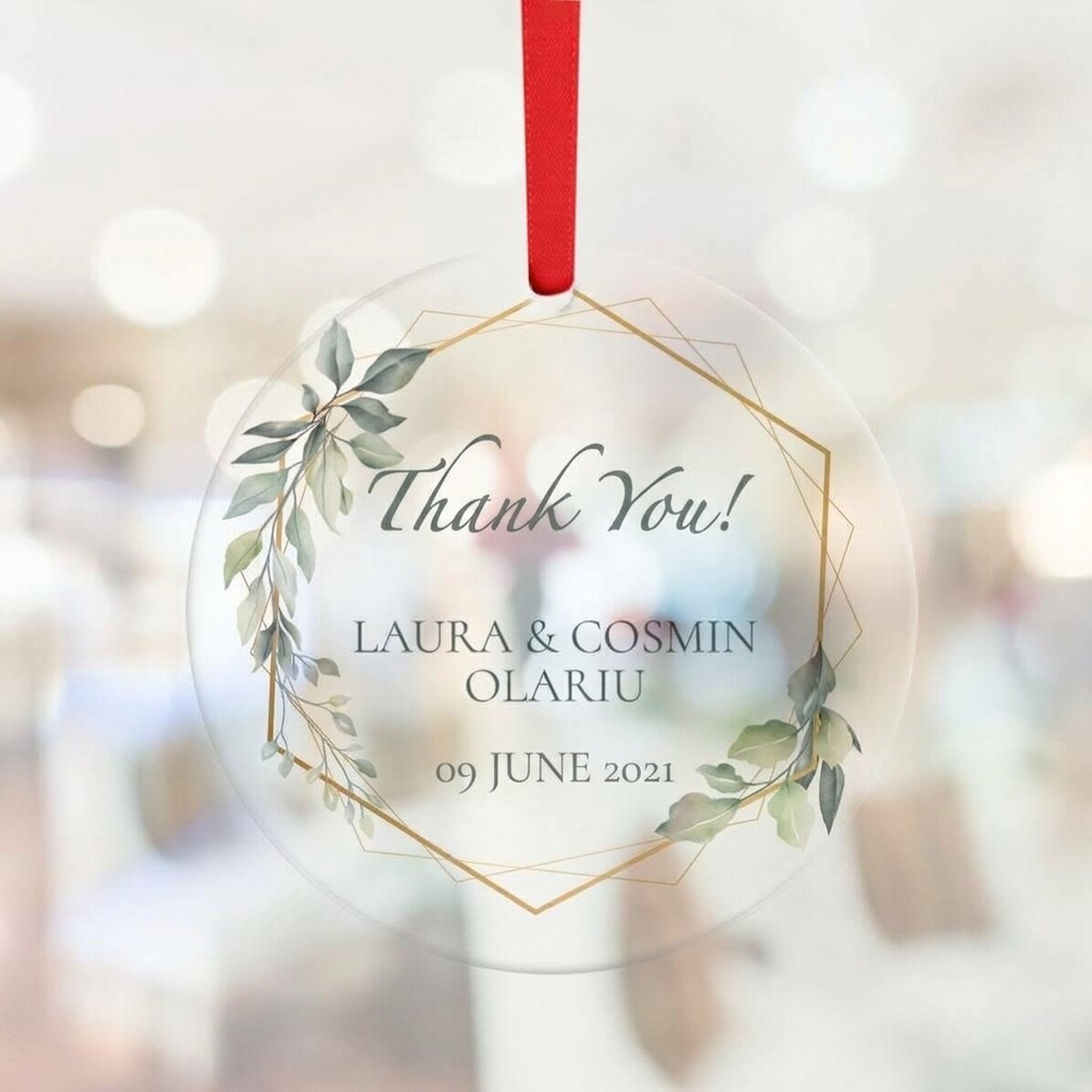Okrągła ozdoba z indywidualnym napisem – „Thank you” (biała)
