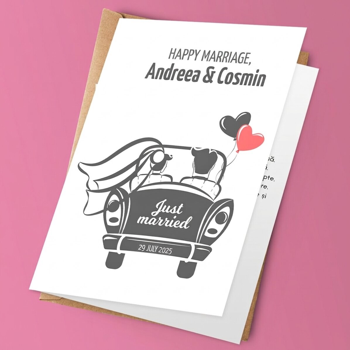 Spersonalizowana kartka z napisem – „Just married”