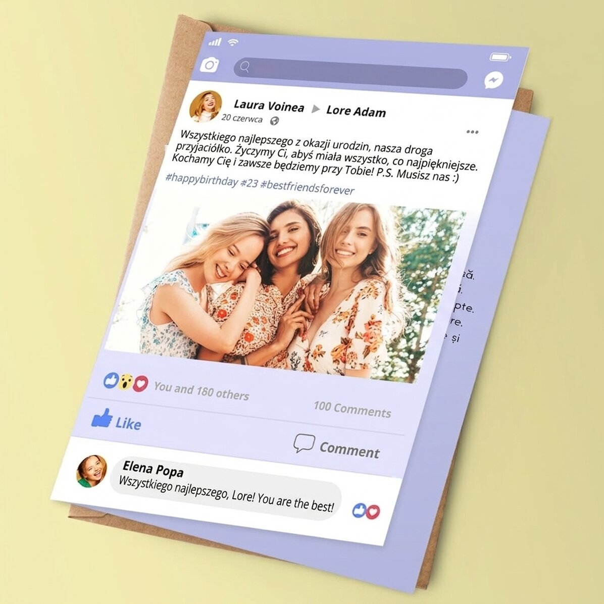 Spersonalizowana kartka z życzeniami – post na Facebooku
