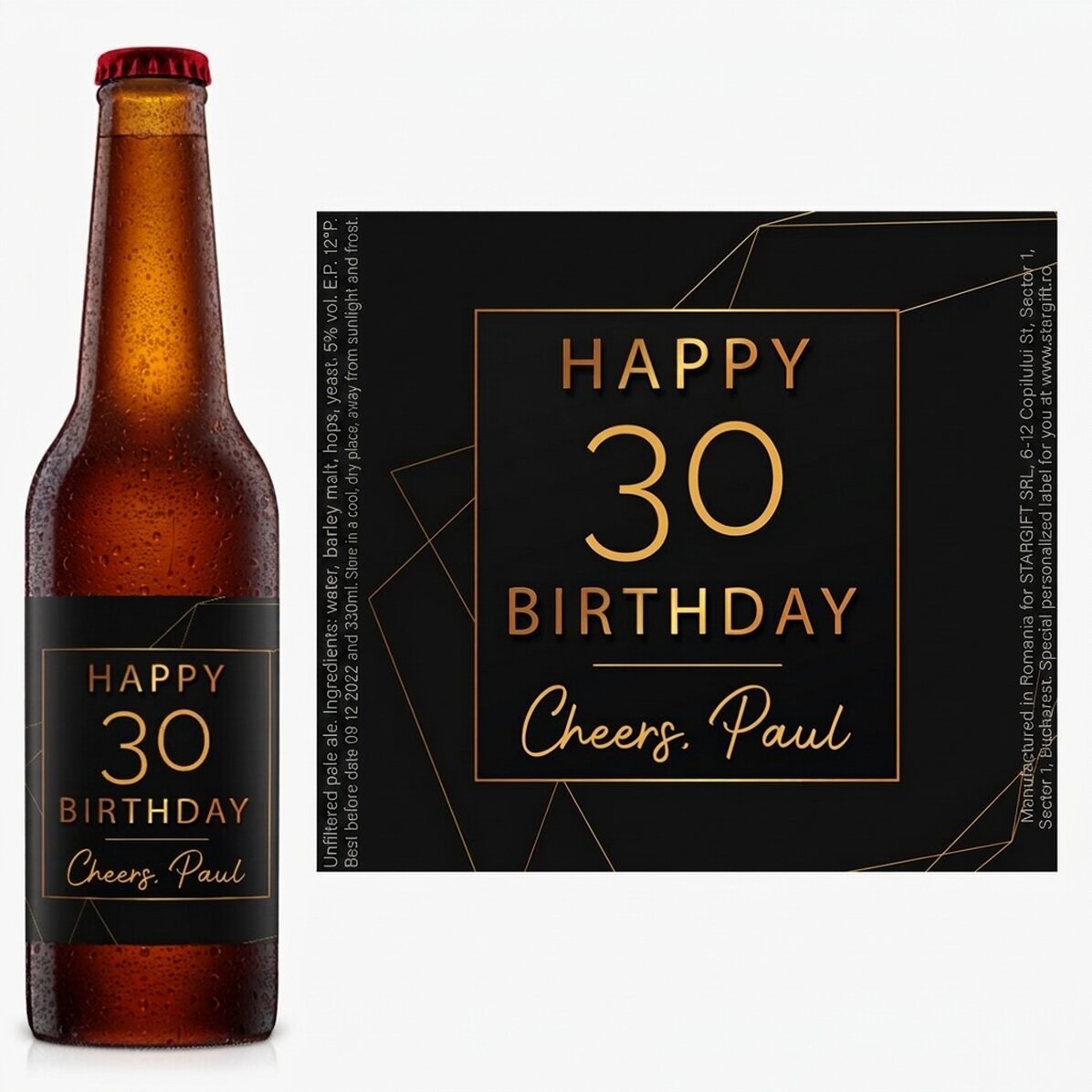 Piwo z indywidualnym napisem – Happy birthday Gold