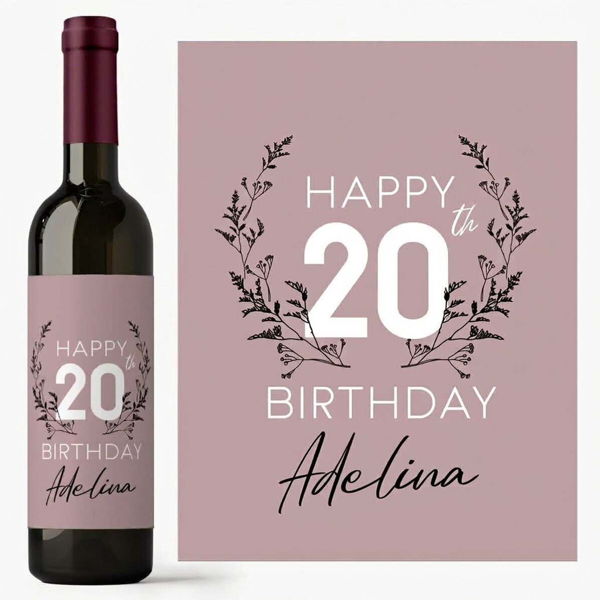 Wino z indywidualnym napisem na urodziny – Floral