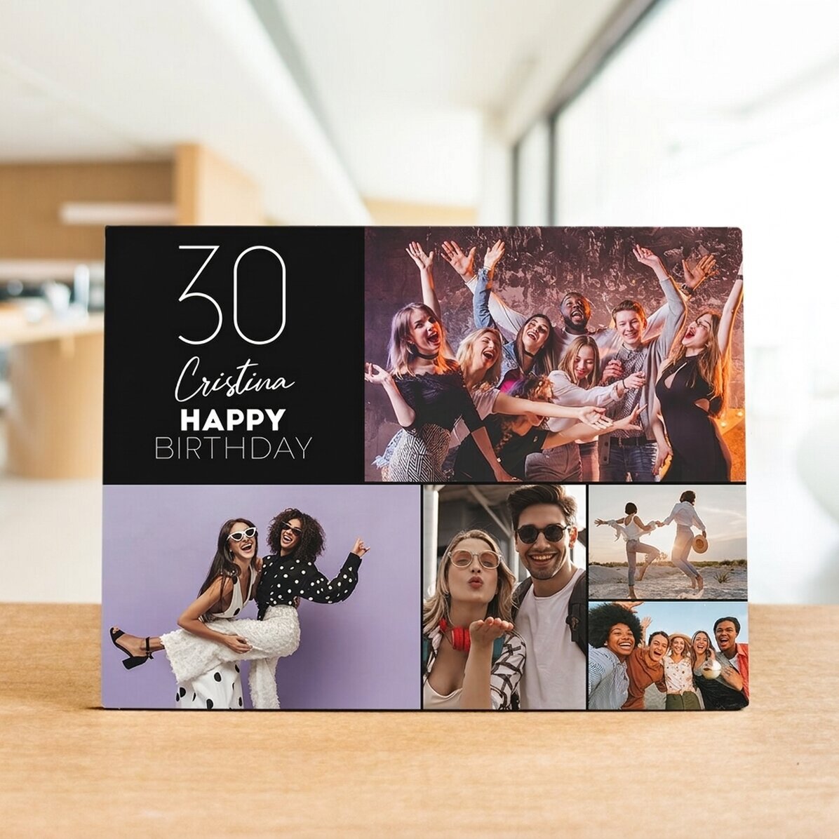 Spersonalizowana ramka na zdjęcia na biurko z 5 zdjęciami i napisem – „Happy birthday”