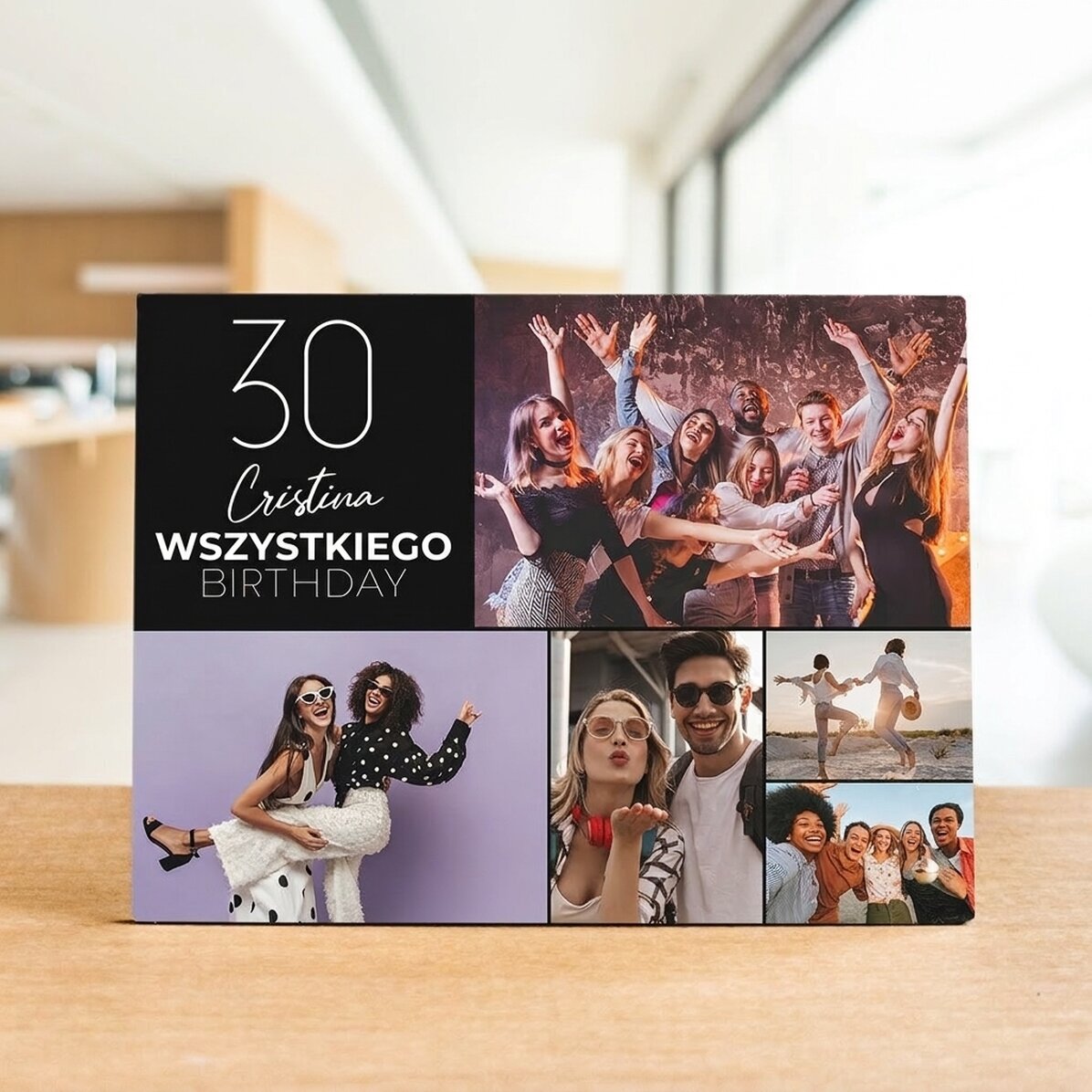 Spersonalizowana ramka na zdjęcia na biurko z 5 zdjęciami i napisem – „Happy birthday”